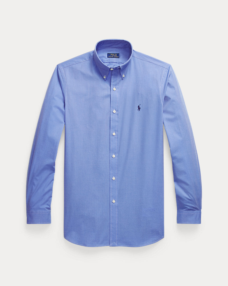 Custom Fit Stretch Poplin Shirt Blue End On End