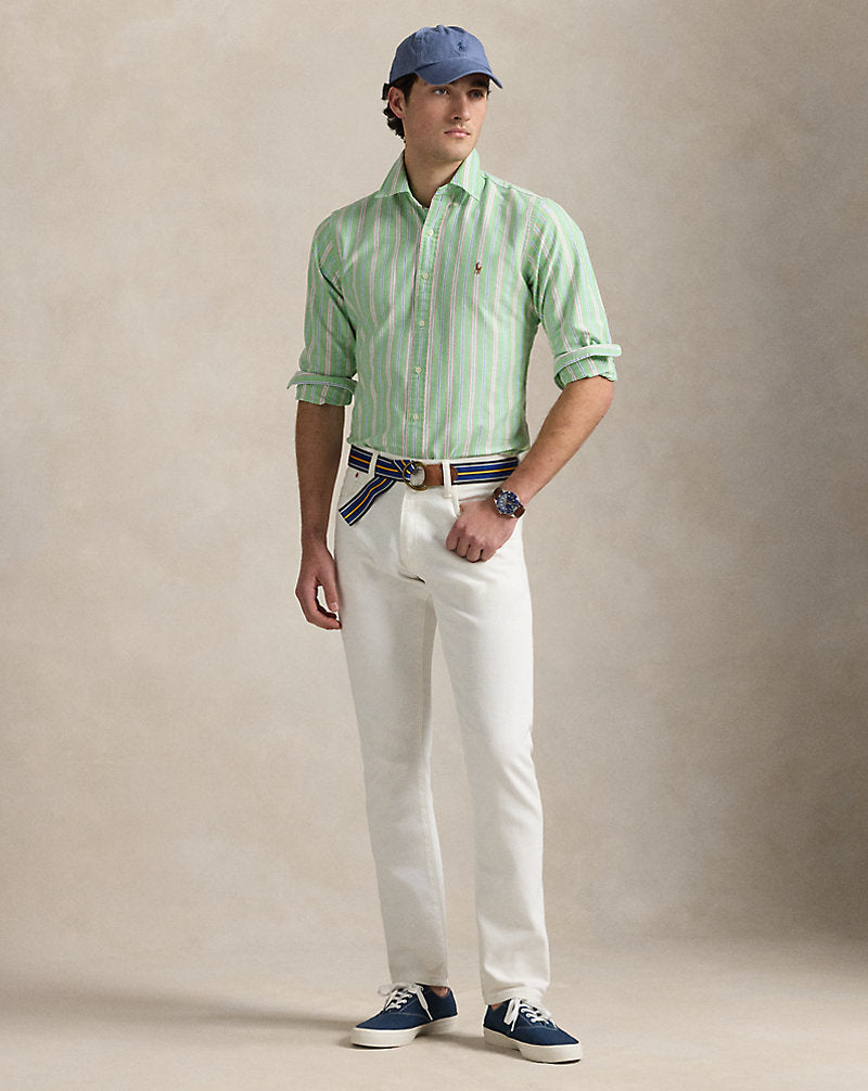Custom Fit Striped Oxford Shirt Green/White Multi
