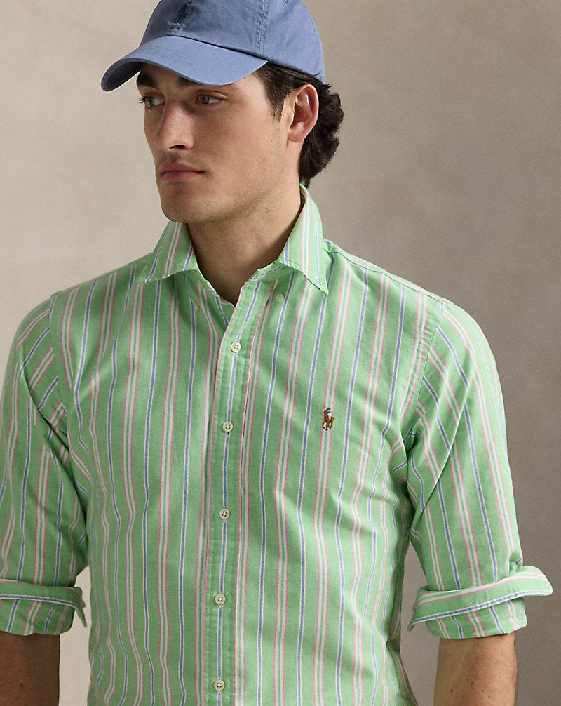 Custom Fit Striped Oxford Shirt Green/White Multi