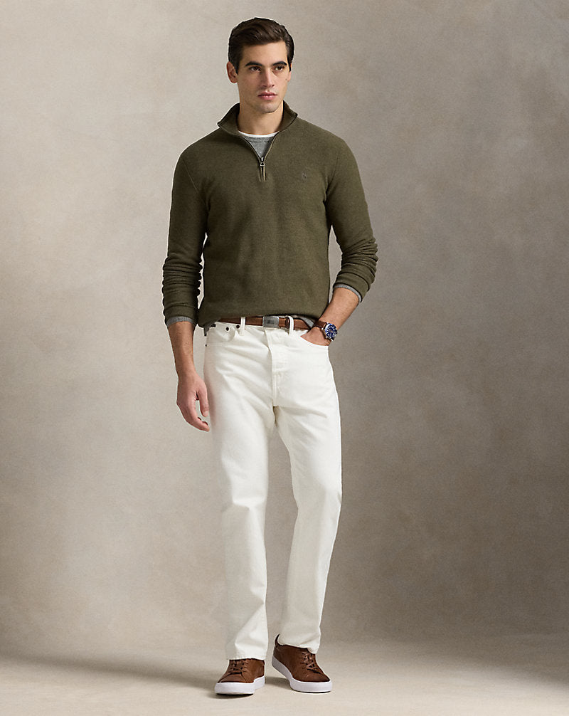 Mesh-Knit Cotton Quarter-Zip Jumper Cargo Olive Hthr
