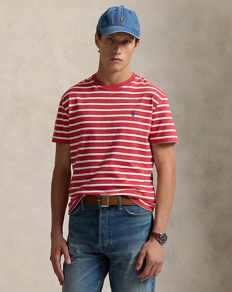 Custom Slim Fit Striped Jersey T-Shirt Spring Red/White