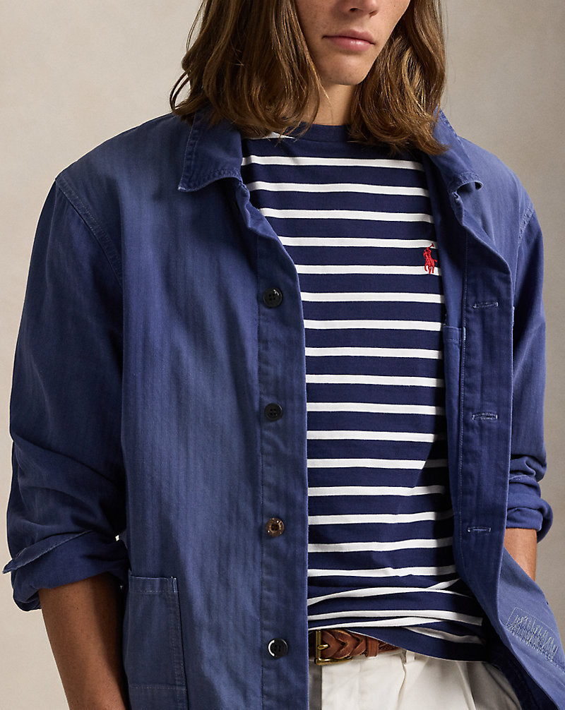 Custom Slim Fit Striped Jersey T-Shirt Newport Navy/White