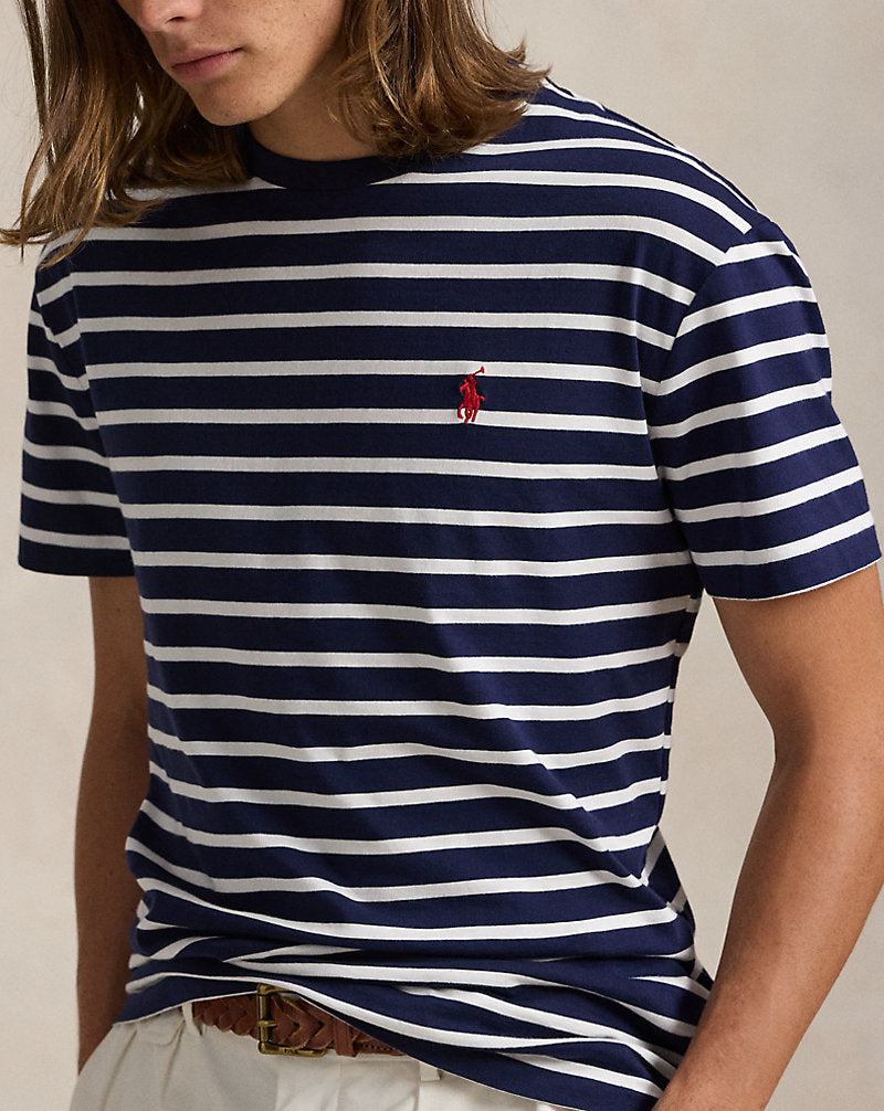 Custom Slim Fit Striped Jersey T-Shirt Newport Navy/White