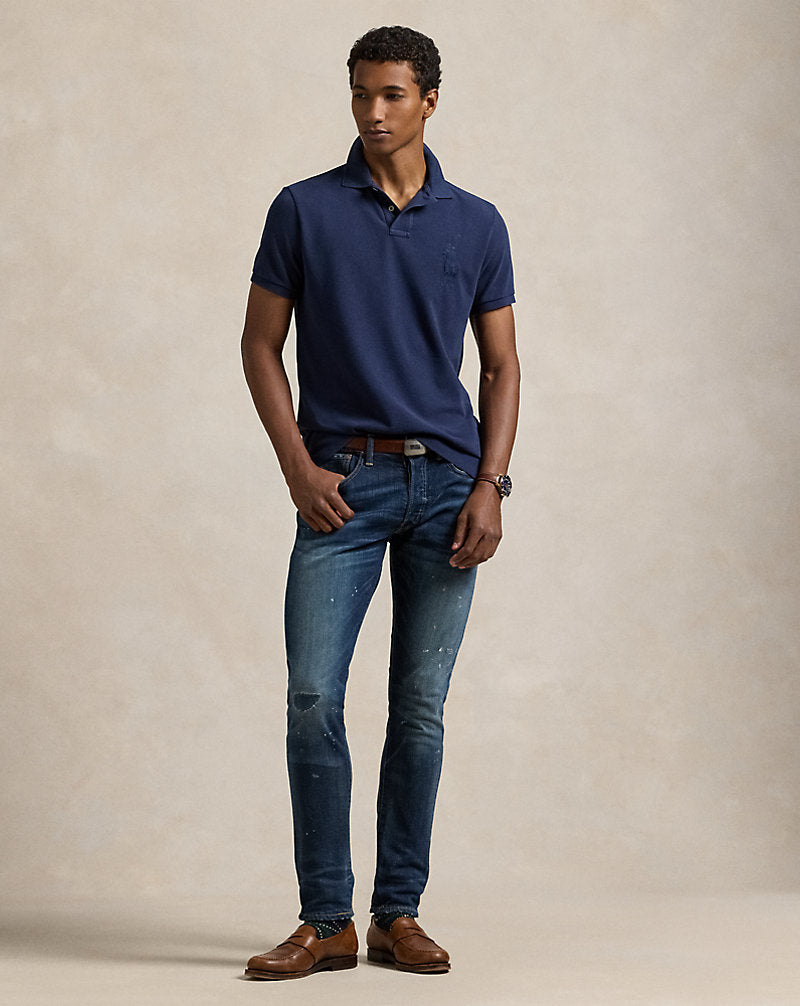 Custom Slim Fit Big Pony Mesh Polo Shirt Cruise Navy