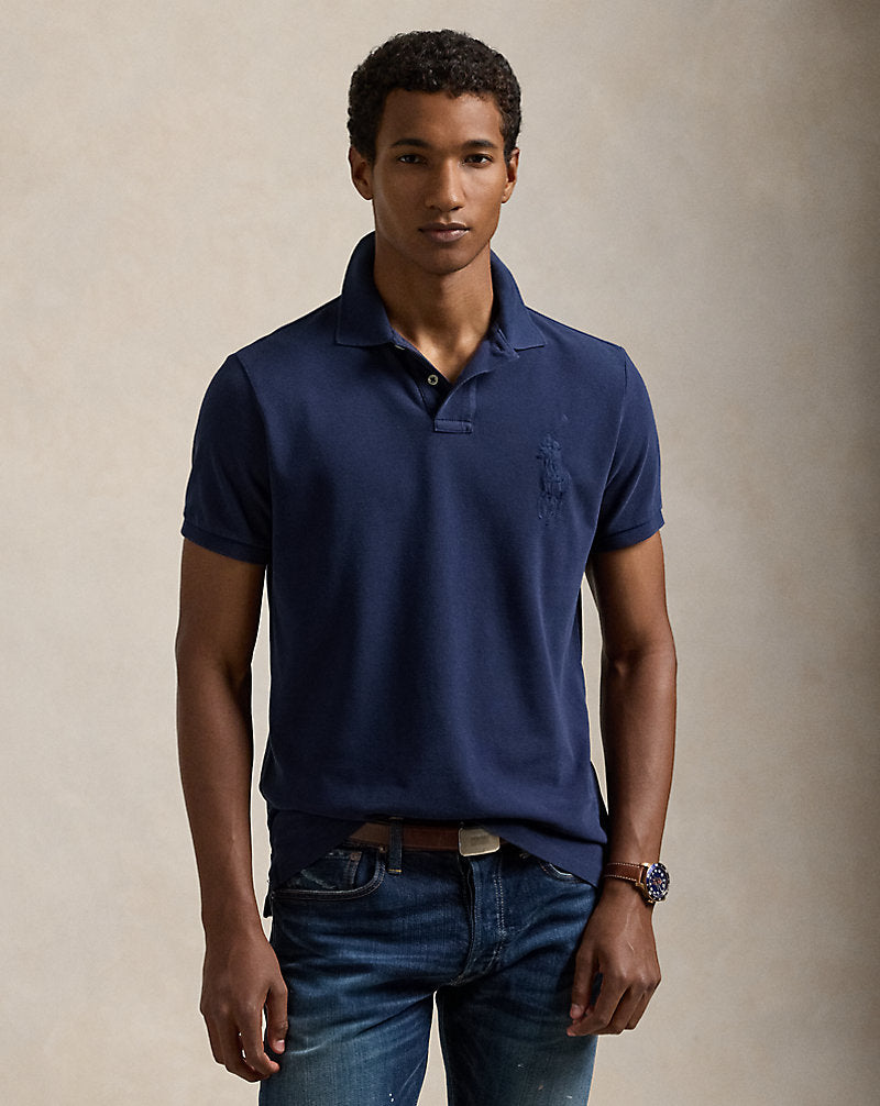 Custom Slim Fit Big Pony Mesh Polo Shirt Cruise Navy