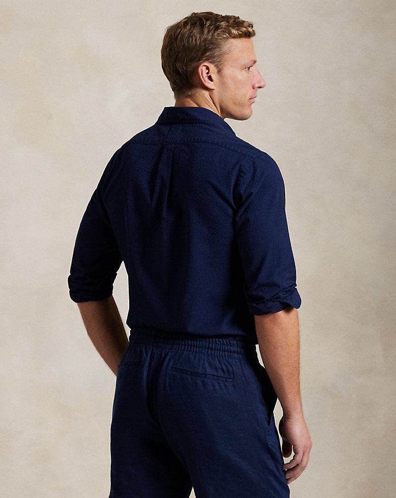 Custom Fit Seersucker Shirt Astoria Navy