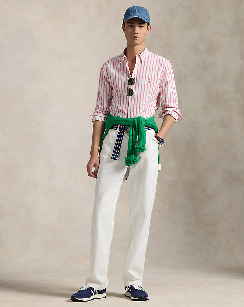 Slim Fit Striped Oxford Shirt Pink/White
