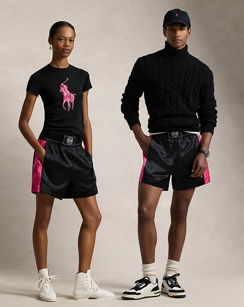 Pink Pony Satin Boxing Short Polo Black/Blaze Fuchsia