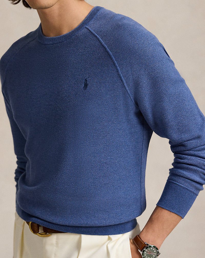 Textured Cotton Crewneck Jumper Blue Combo