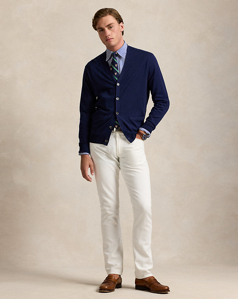 Cotton V-Neck Cardigan Bright Navy
