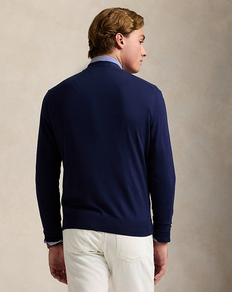 Cotton V-Neck Cardigan Bright Navy