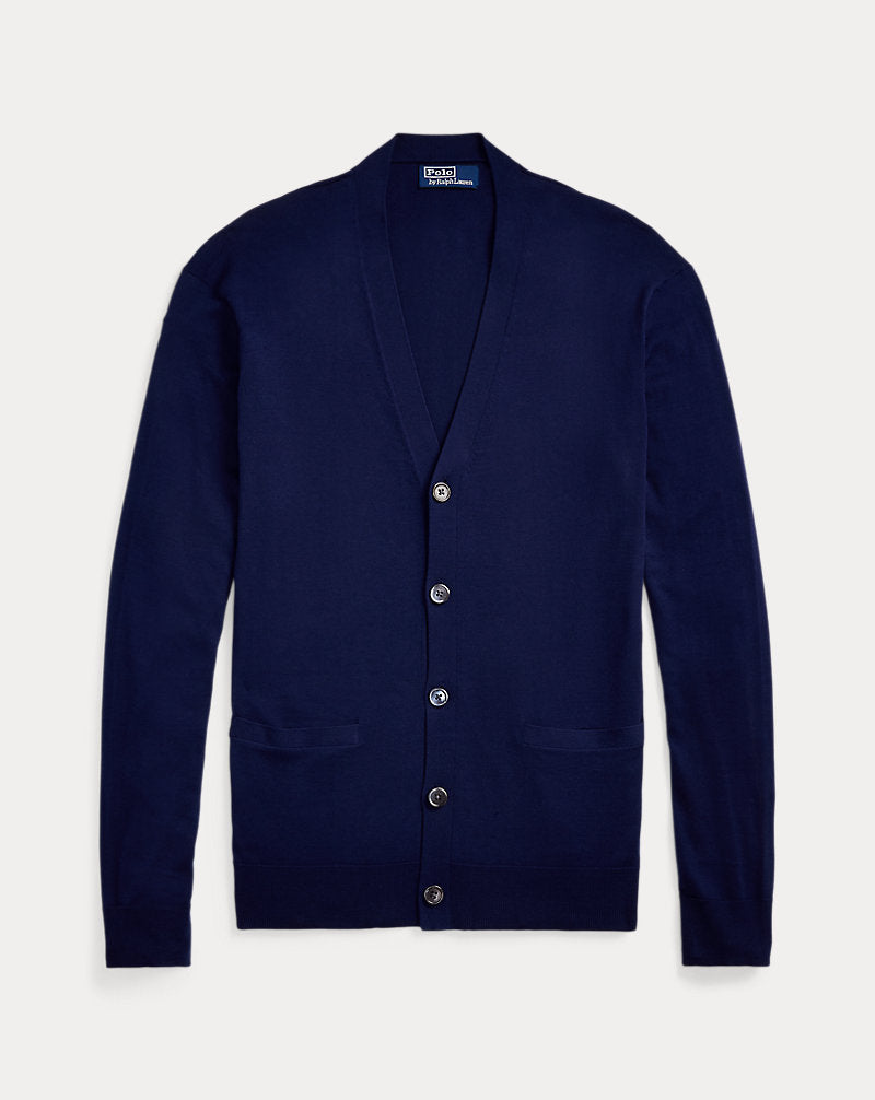 Cotton V-Neck Cardigan Bright Navy