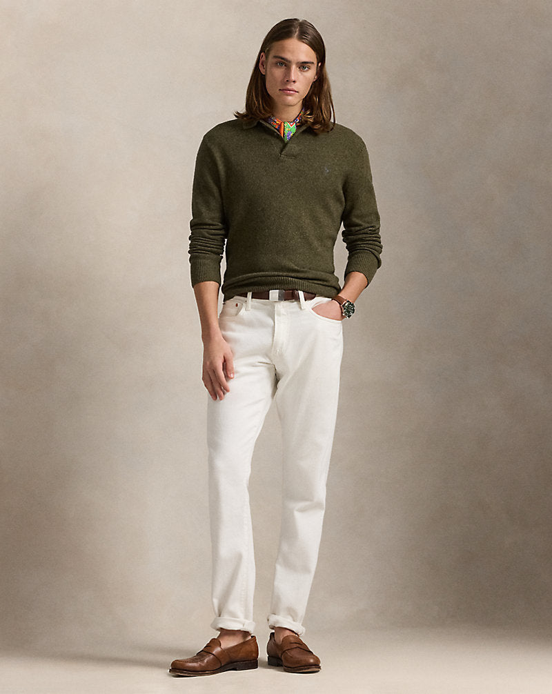 Wool-Cotton Polo Collar Jumper Cargo Olive Hthr