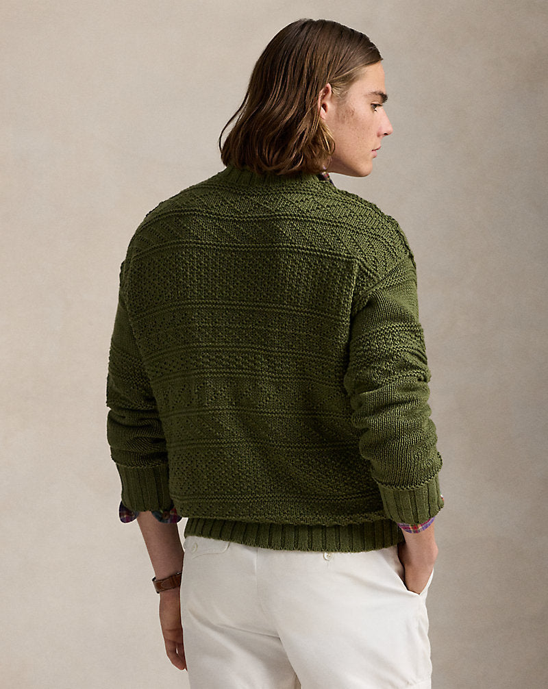 Textured Linen-Cotton Jumper Olive Combo