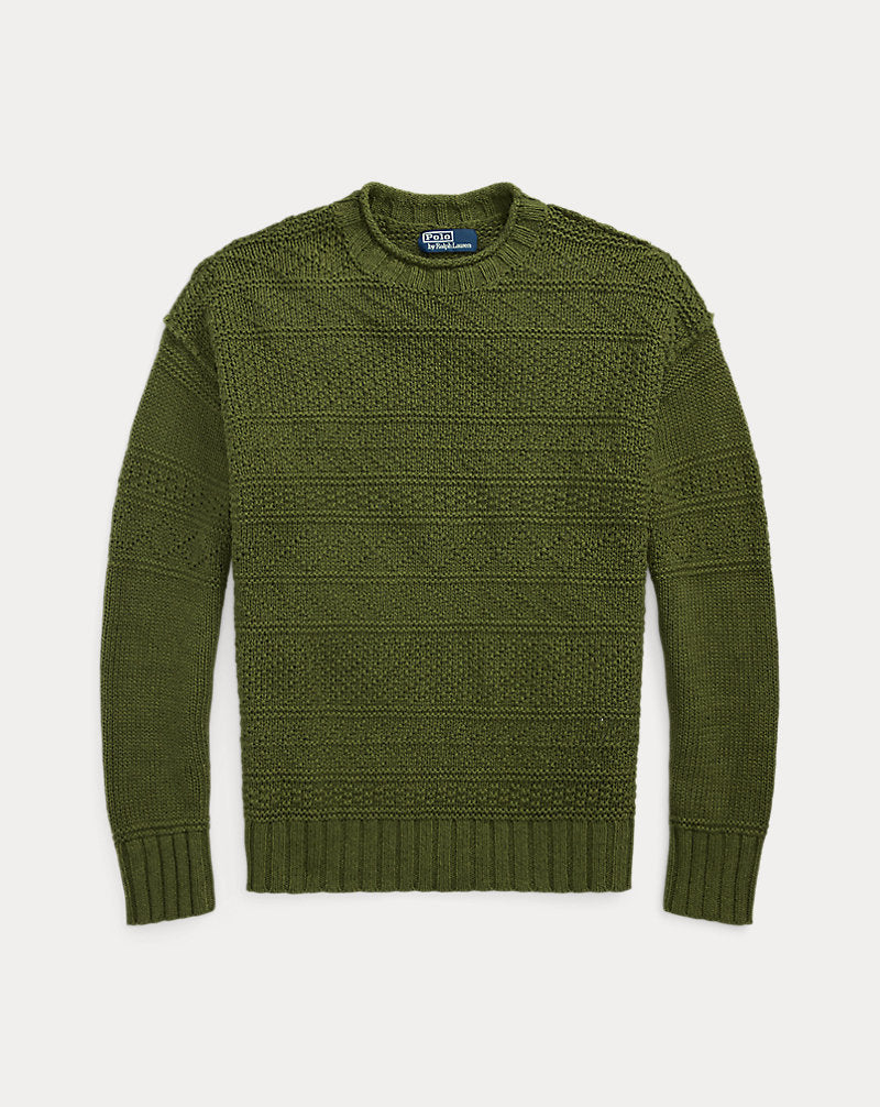 Textured Linen-Cotton Jumper Olive Combo