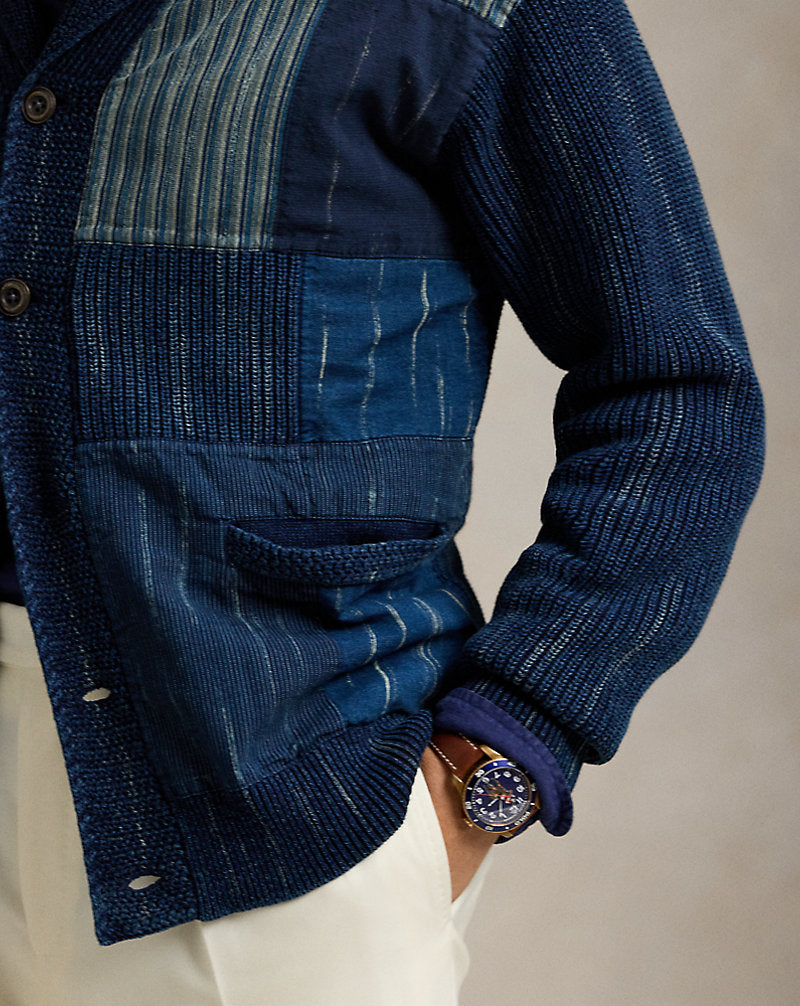 Patchwork Cotton Shawl Cardigan Indigo Combo