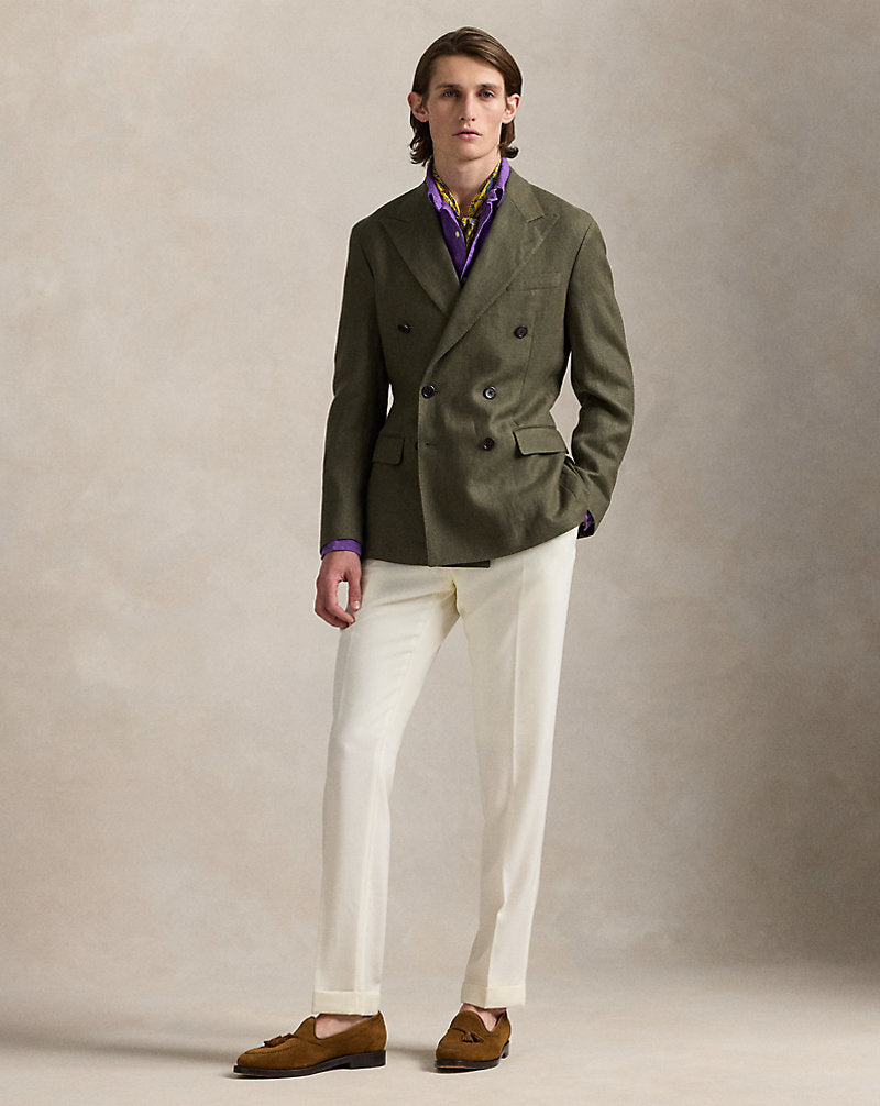 Classic Fit Linen Popover Workshirt Tie Purple