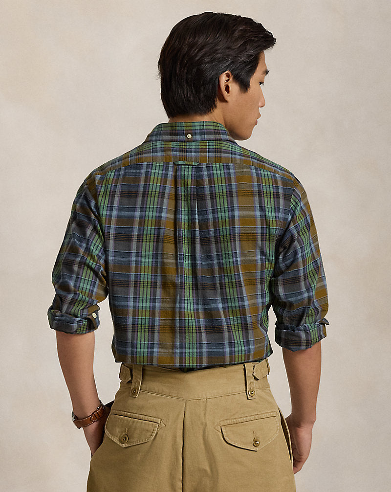 Classic Fit Madras Popover Shirt 6591 Navy Brown Multi