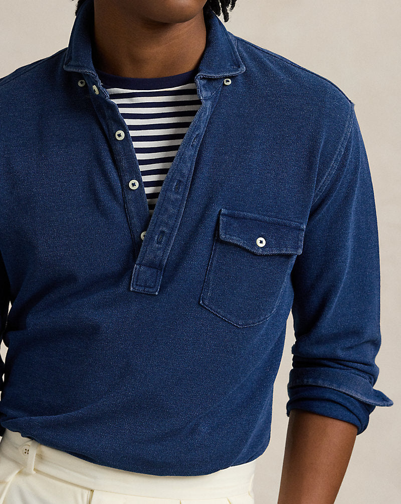 Indigo-Dyed Mesh Polo Shirt Dark Indigo