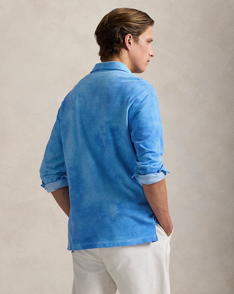 Garment-Dyed Mesh Polo Shirt Sky Blue