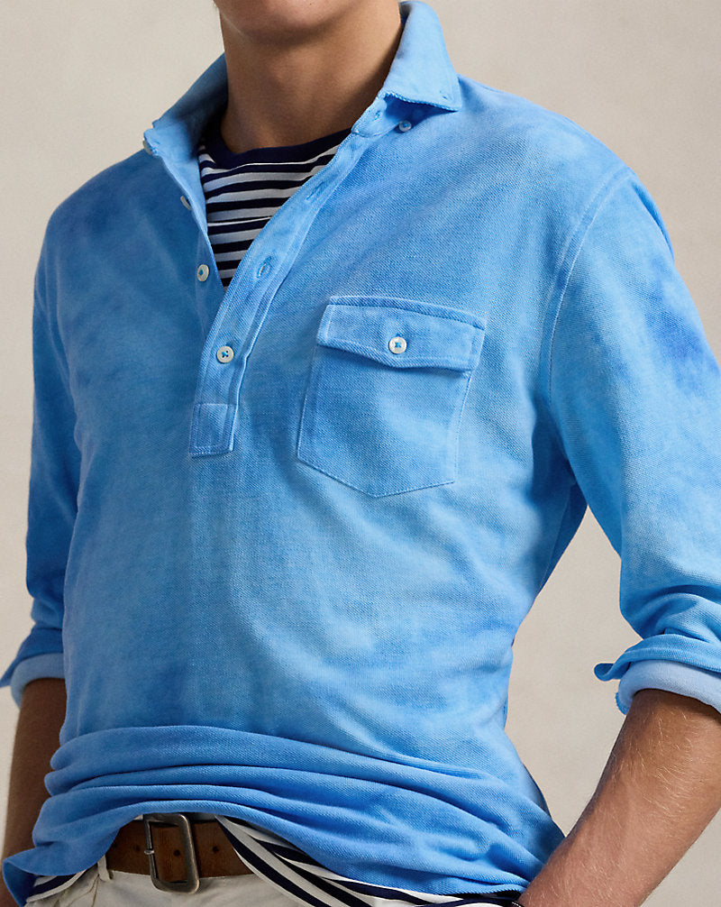Garment-Dyed Mesh Polo Shirt Sky Blue