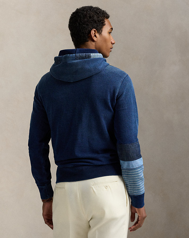Indigo French Terry Patchwork Hoodie Dark Indigo Multi