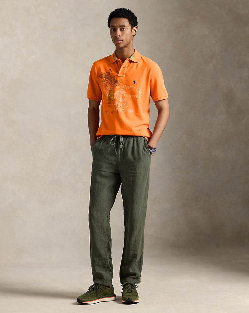 Classic Fit Mesh Graphic Polo Shirt Kona Orange