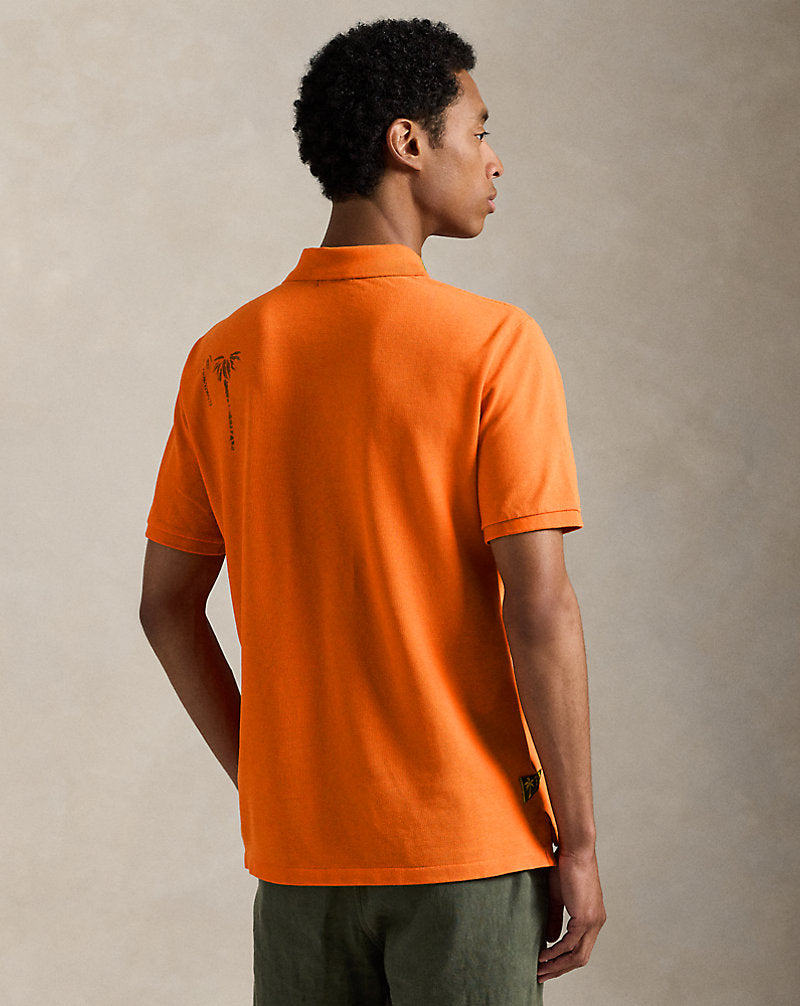 Classic Fit Mesh Graphic Polo Shirt Kona Orange