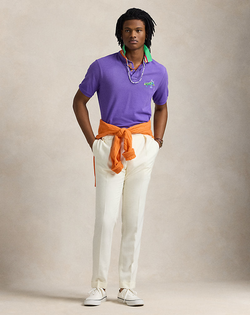 Classic Fit Embroidered Mesh Polo Shirt Tie Purple