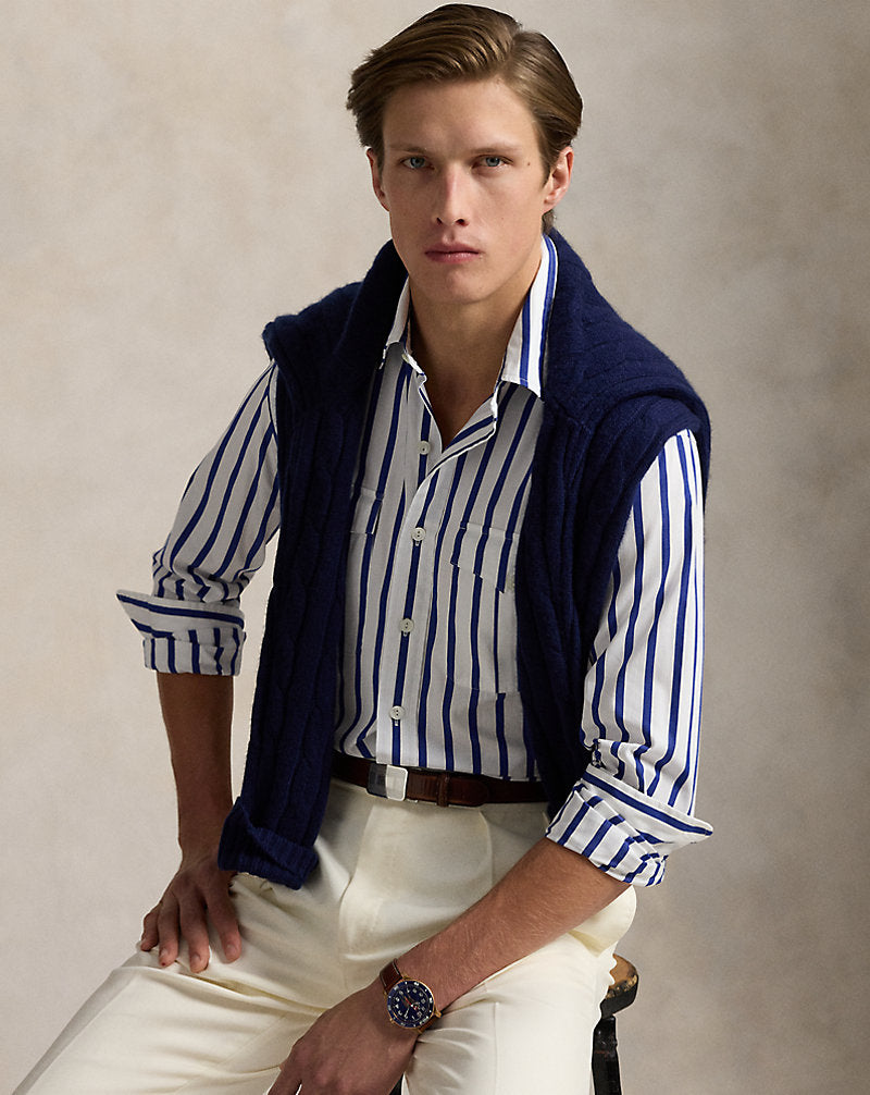 Classic Fit Striped Poplin Workshirt White/Blue