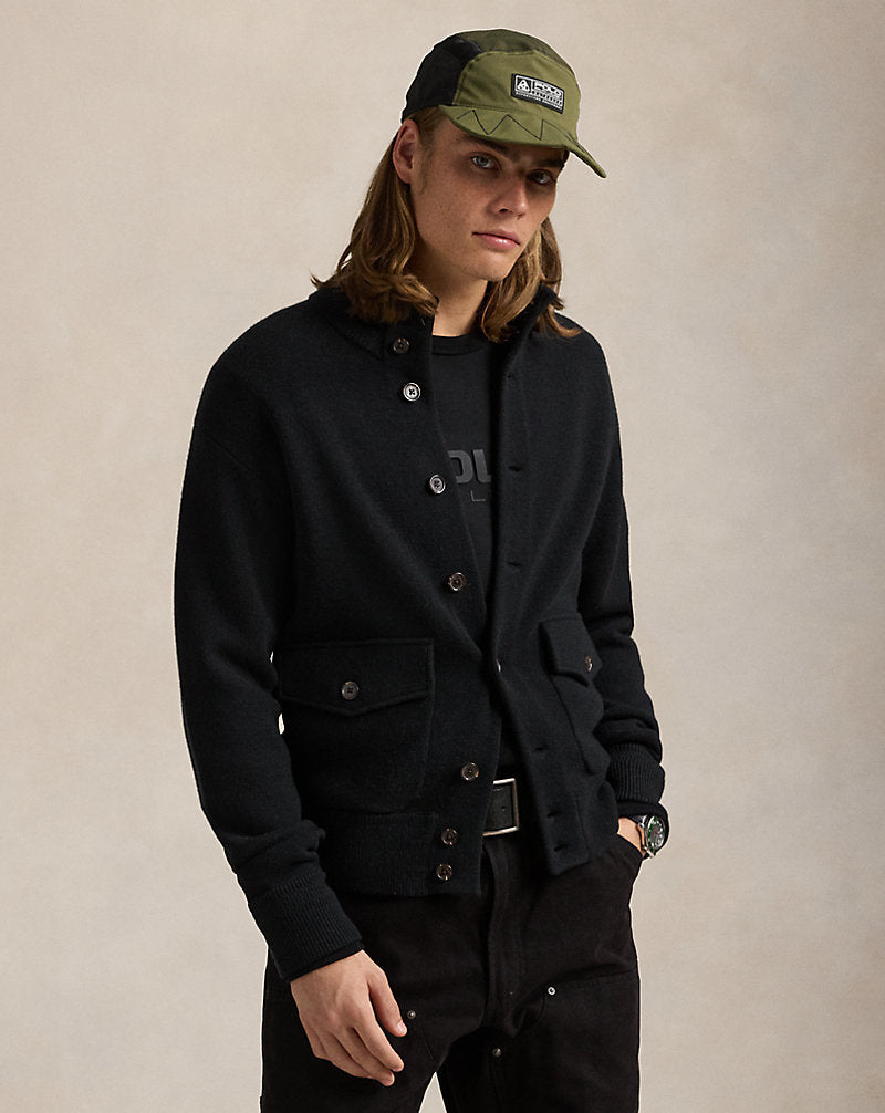 Wool-Blend Cardigan Polo Black