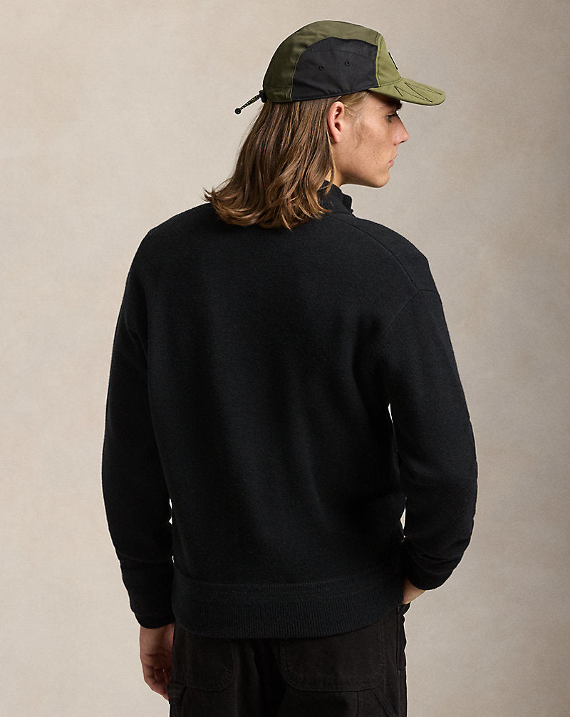 Wool-Blend Cardigan Polo Black
