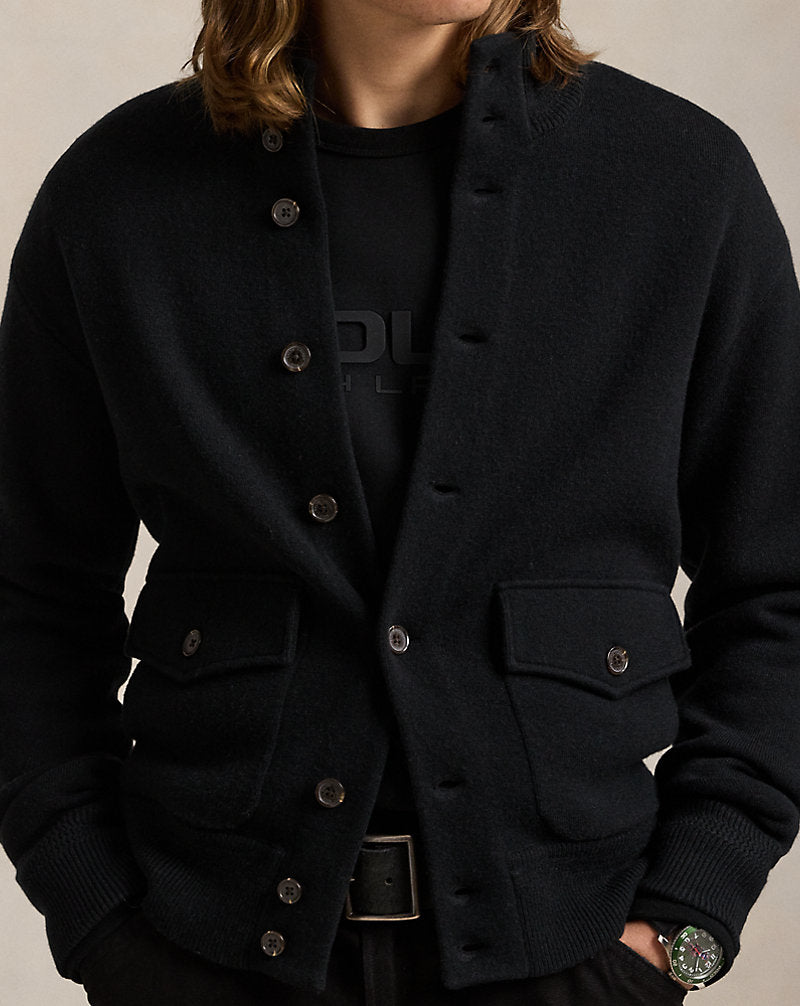 Wool-Blend Cardigan Polo Black