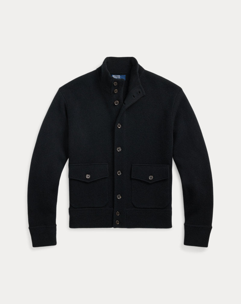 Wool-Blend Cardigan Polo Black