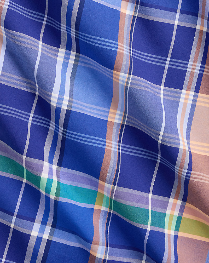 Custom Fit Plaid Stretch Poplin Shirt Blue Orange Multi