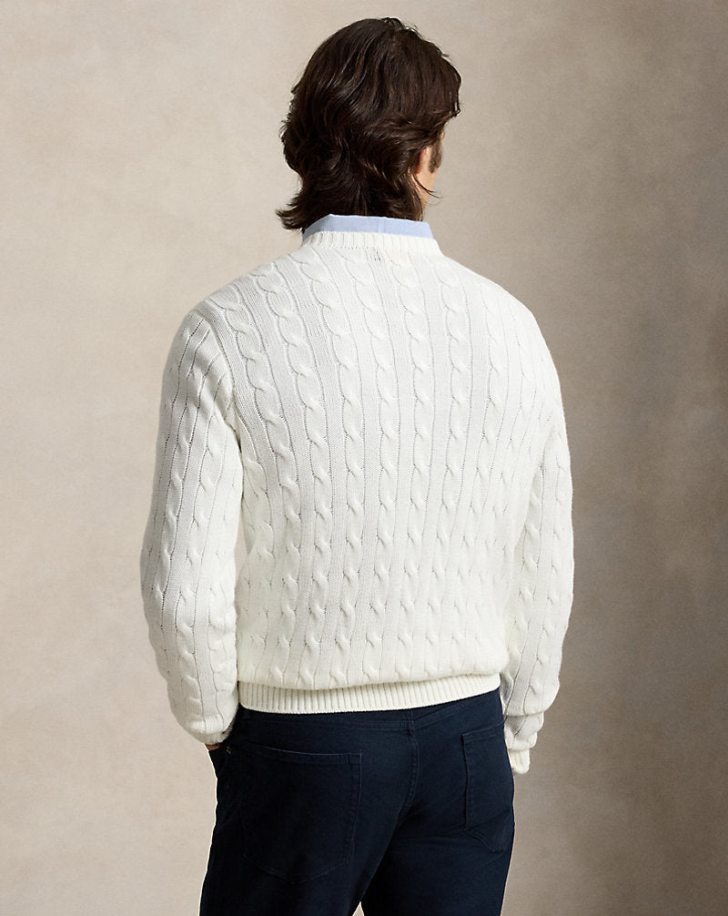Cable-Knit Cotton Crewneck Jumper Deckwash White