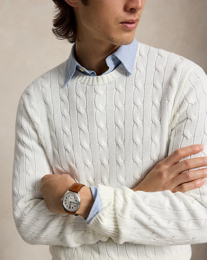 Cable-Knit Cotton Crewneck Jumper Deckwash White