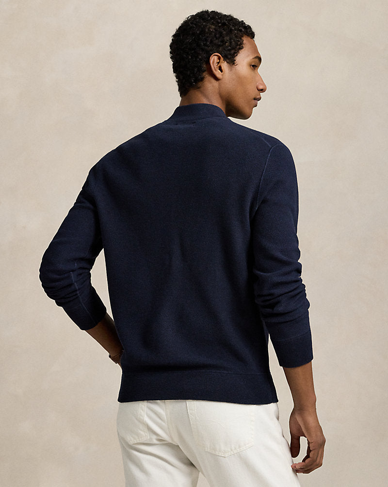 Mesh-Knit Cotton Full-Zip Jumper Navy Heather
