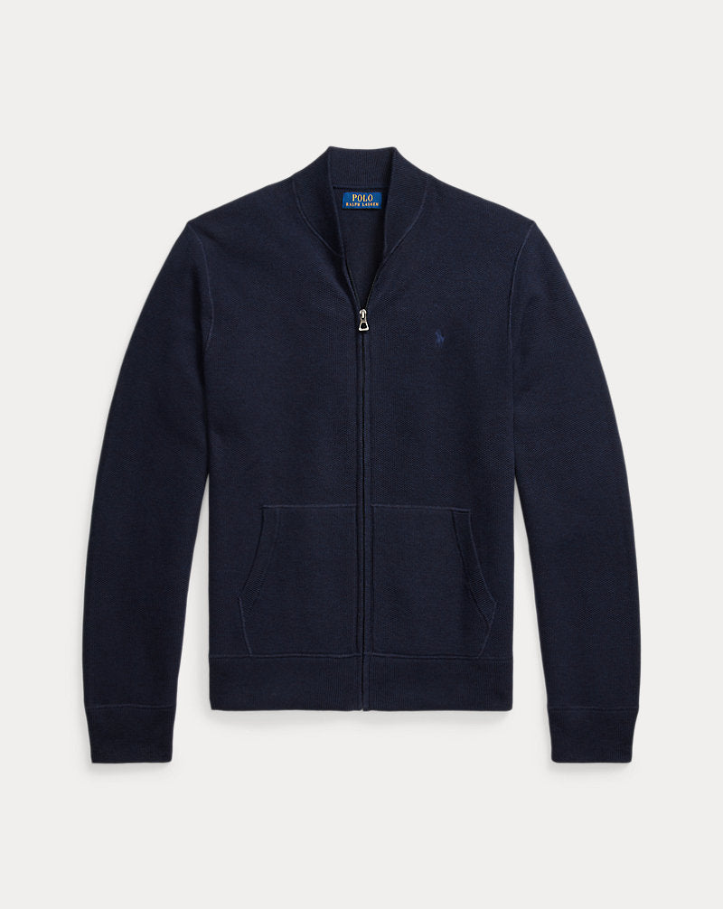 Mesh-Knit Cotton Full-Zip Jumper Navy Heather