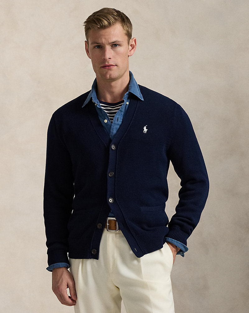 Cotton V-Neck Cardigan Hunter Navy/White Pp