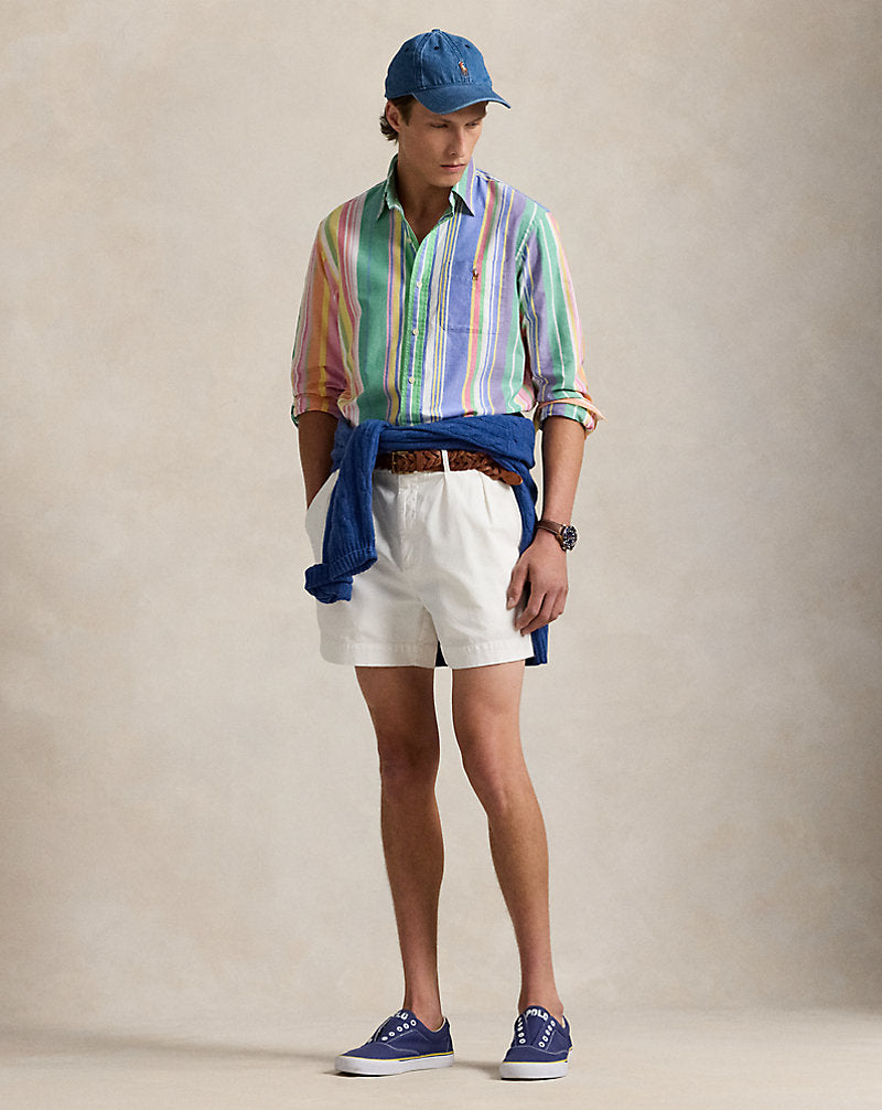 Custom Fit Striped Oxford Shirt Green Blue Multi
