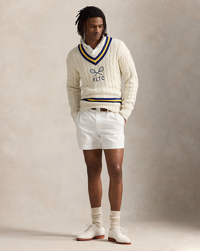 Embroidered Cotton-Blend Cricket Jumper Cream Combo