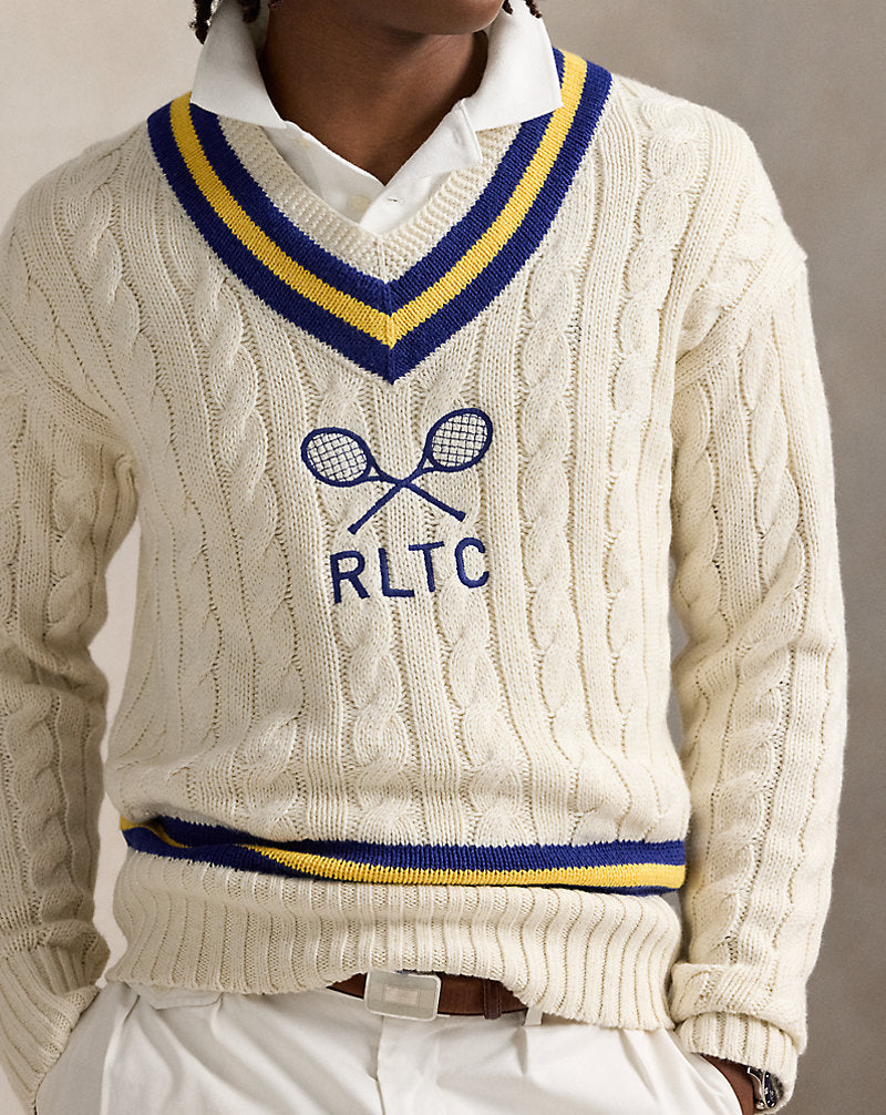 Embroidered Cotton-Blend Cricket Jumper Cream Combo