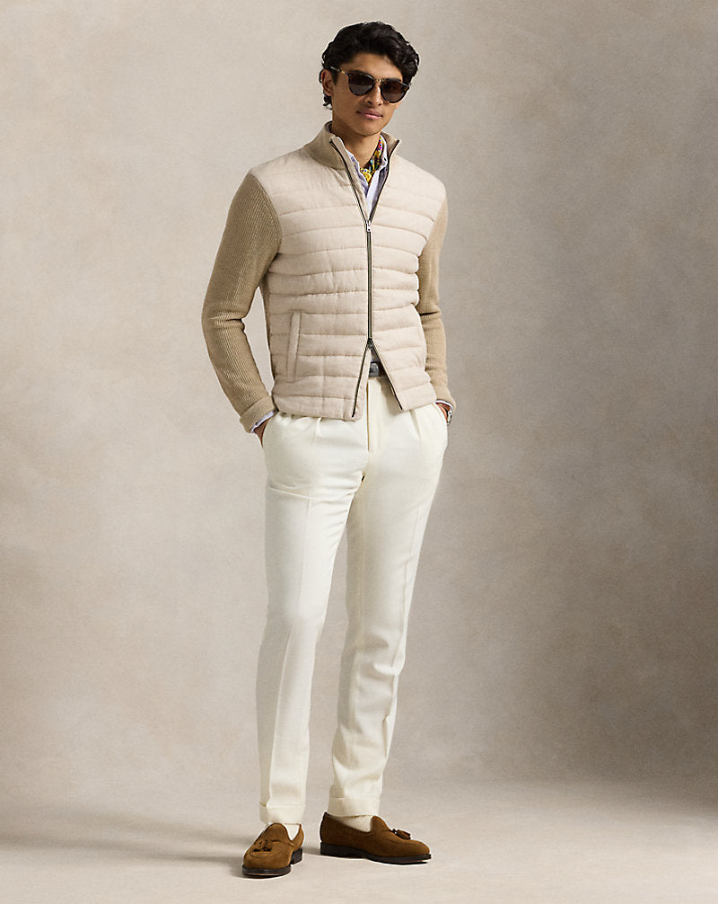Hybrid Linen Full-Zip Jumper Tan Linen Combo