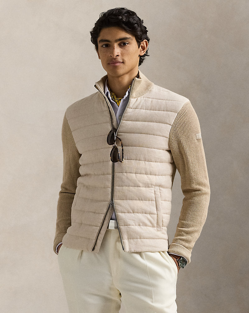 Hybrid Linen Full-Zip Jumper Tan Linen Combo