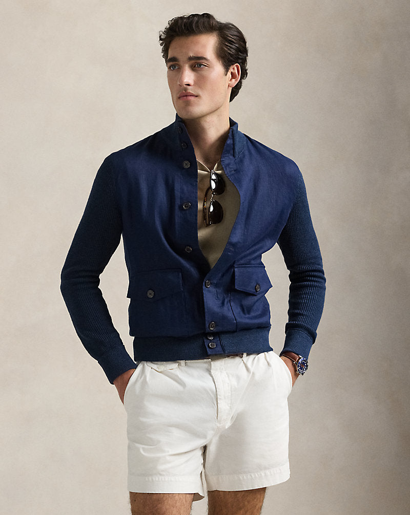 Hybrid Linen Cardigan Navy Linen Combo