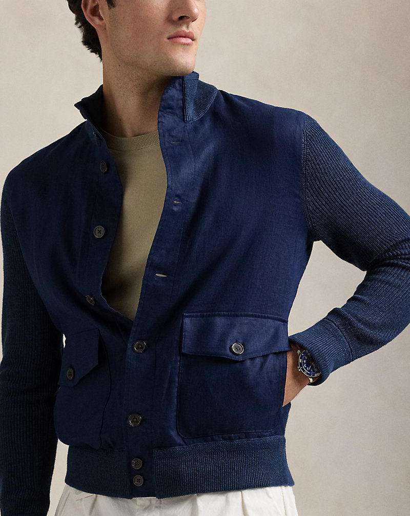 Hybrid Linen Cardigan Navy Linen Combo