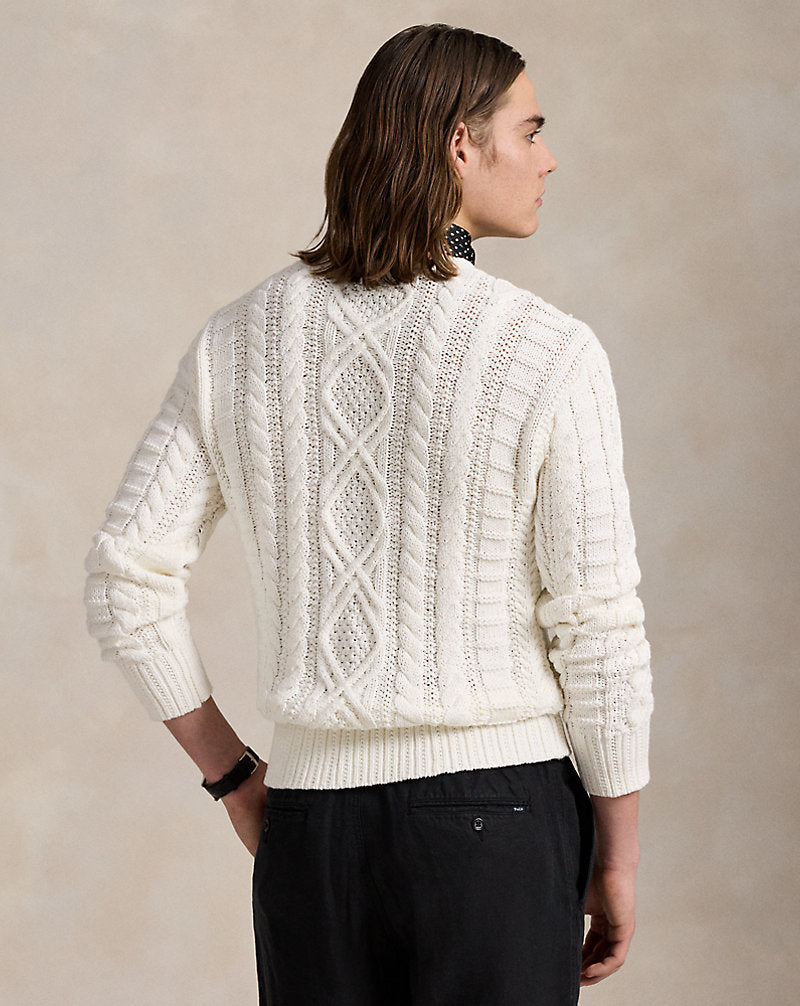 Aran-Knit Cotton Rollneck Jumper Deckwash White