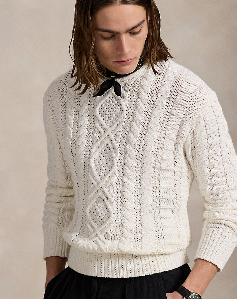 Aran-Knit Cotton Rollneck Jumper Deckwash White