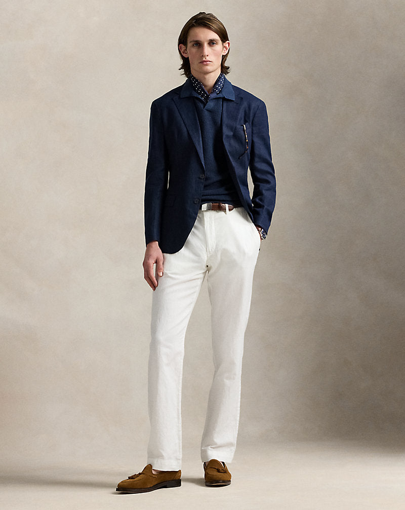 Mesh-Knit Linen Short-Sleeve Jumper Blue